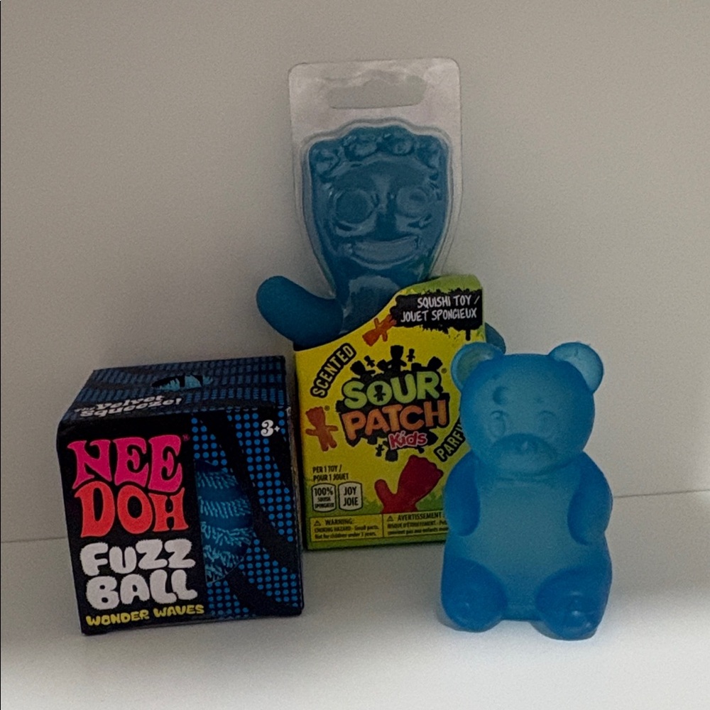 Needohfuzz Ball, viral sourpatch squishy&blue bear squish, new in box. Fast ship